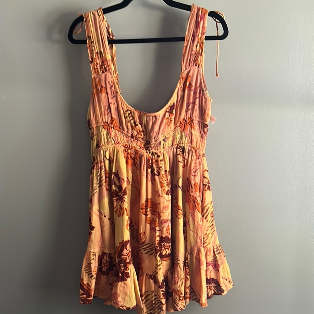 Free People Orange Floral Tie-Strap Blouse